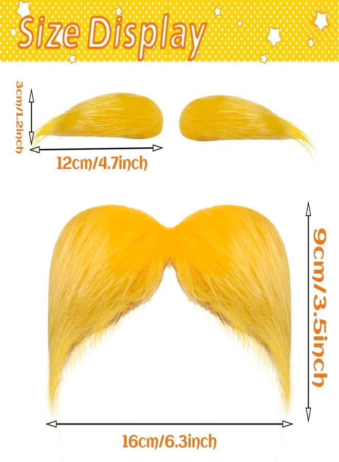 Blvochnnt 2 Sets Yellow Mustache and Eyebrows,Halloween Self Adhesive Faux Beard Set,Fake Novelty Cosplay Costume Accessories for Halloween Christmas Party,Adult,Kids - Image 2