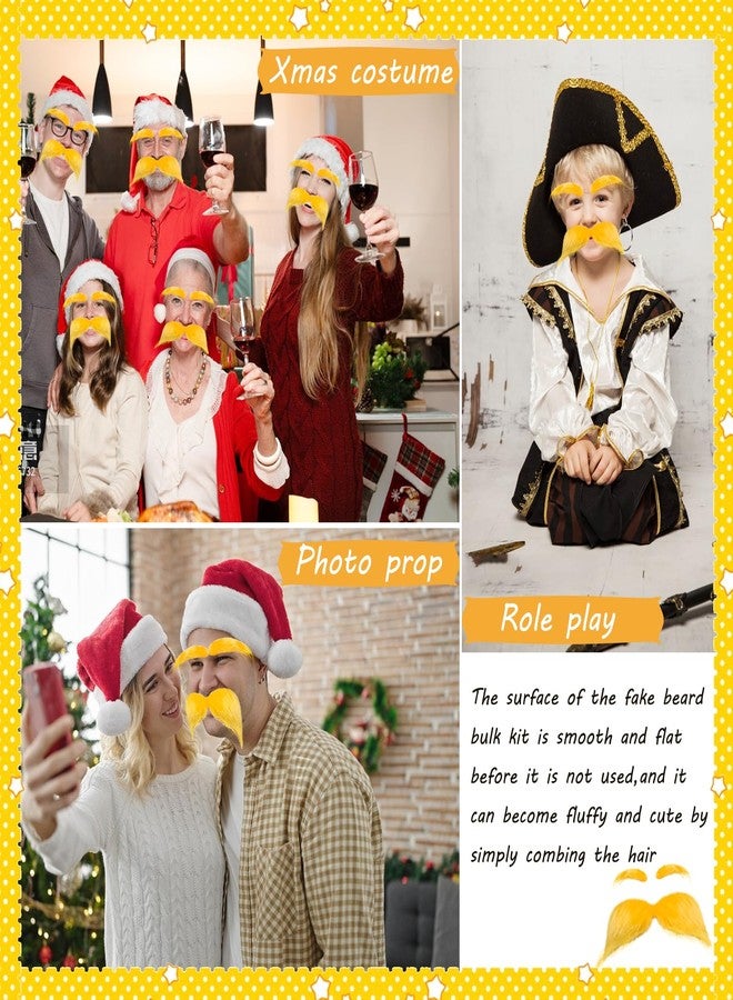 Blvochnnt 2 Sets Yellow Mustache and Eyebrows,Halloween Self Adhesive Faux Beard Set,Fake Novelty Cosplay Costume Accessories for Halloween Christmas Party,Adult,Kids - Image 5