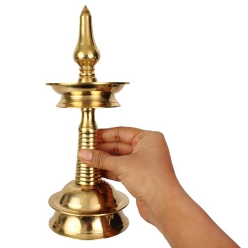 Spillbox Traditional Brass Kerala Kuthu villaku Diya for Puja Pooja Aarti Arti Deepak Deepam Oil Lamp for Home Temple Puja Articles Decor Gifts Kerala Villakku 10 inch 2 - Image 3