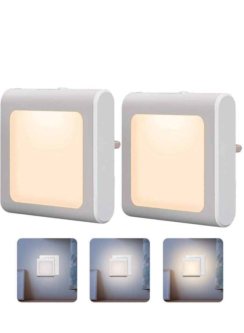2 Pack Stepless Dimmable Night Light, Necomi LED Nightlights Plug in Wall with Auto Dusk to Dawn Sensor, Brightness Adjustable for Kids, Bedroom, Bathroom, Hallway, Stair, Kitchen, Warm White - Image 1