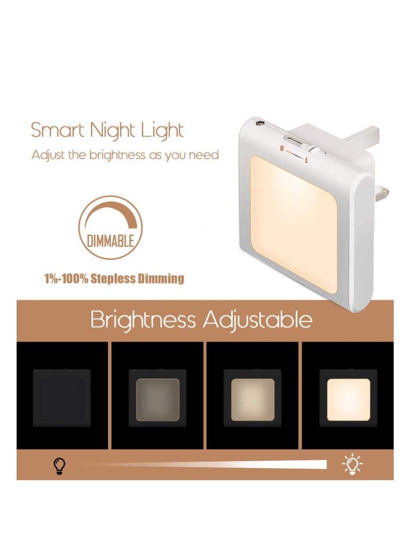 2 Pack Stepless Dimmable Night Light, Necomi LED Nightlights Plug in Wall with Auto Dusk to Dawn Sensor, Brightness Adjustable for Kids, Bedroom, Bathroom, Hallway, Stair, Kitchen, Warm White - Image 3