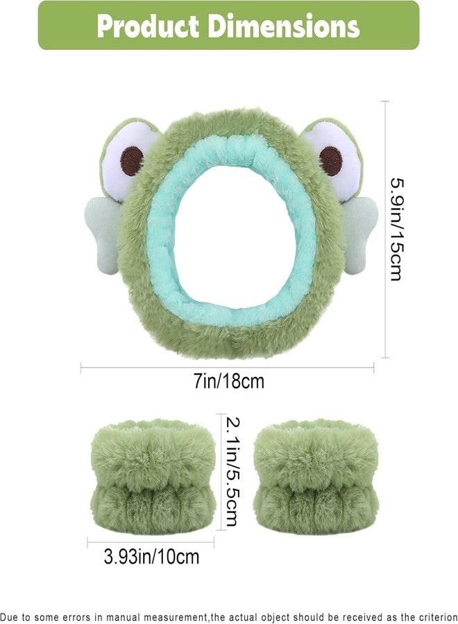 CORSULA 3-Piece Frog Spa Headband and Wristband Set - Green Frog Eye Elastic Headband,Cute Makeup Hair Band with Wristband for Women Girls Face Washing Skincare ShowerGreen, Regular) - Image 2