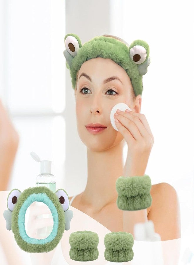 CORSULA 3-Piece Frog Spa Headband and Wristband Set - Green Frog Eye Elastic Headband,Cute Makeup Hair Band with Wristband for Women Girls Face Washing Skincare ShowerGreen, Regular) - Image 5