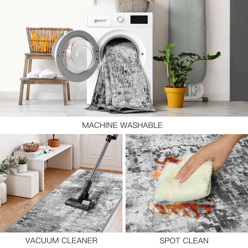 Flagover Dark Grey Washable Runner Rug for Bedroom, Abstract Non-Slip Soft Entryway Rugs, Modern Low Pile Stain Resistant 2x6 Carpet for Entryway, Kitchen, Hallway, Bedside - Image 5