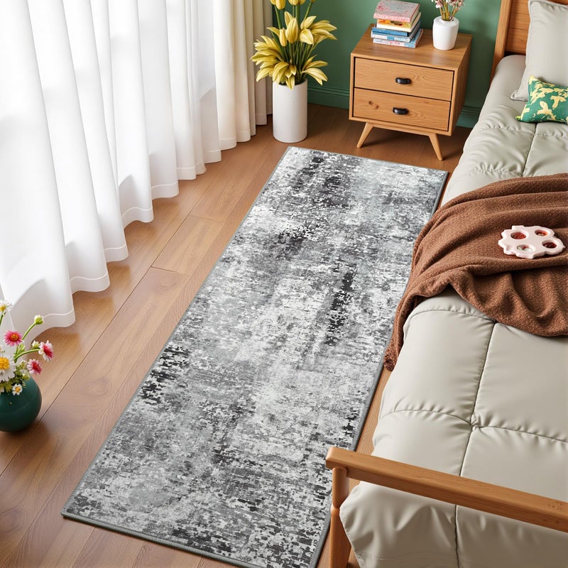 Flagover Dark Grey Washable Runner Rug for Bedroom, Abstract Non-Slip Soft Entryway Rugs, Modern Low Pile Stain Resistant 2x6 Carpet for Entryway, Kitchen, Hallway, Bedside - Image 1
