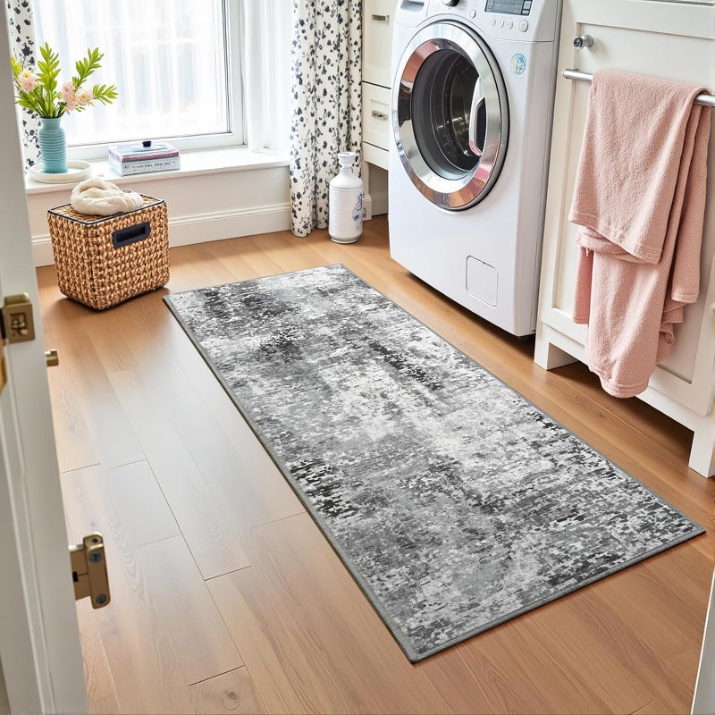Flagover Dark Grey Washable Runner Rug for Bedroom, Abstract Non-Slip Soft Entryway Rugs, Modern Low Pile Stain Resistant 2x6 Carpet for Entryway, Kitchen, Hallway, Bedside - Image 3