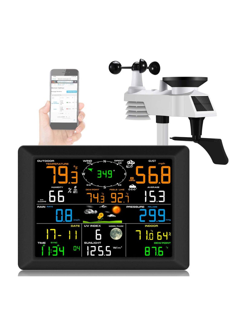 Wireless WiFi Weather Station with 8.2-inch Display, Indoor Outdoor Rain Gauge, Wind Speed Monitor, and Weather Forecasting