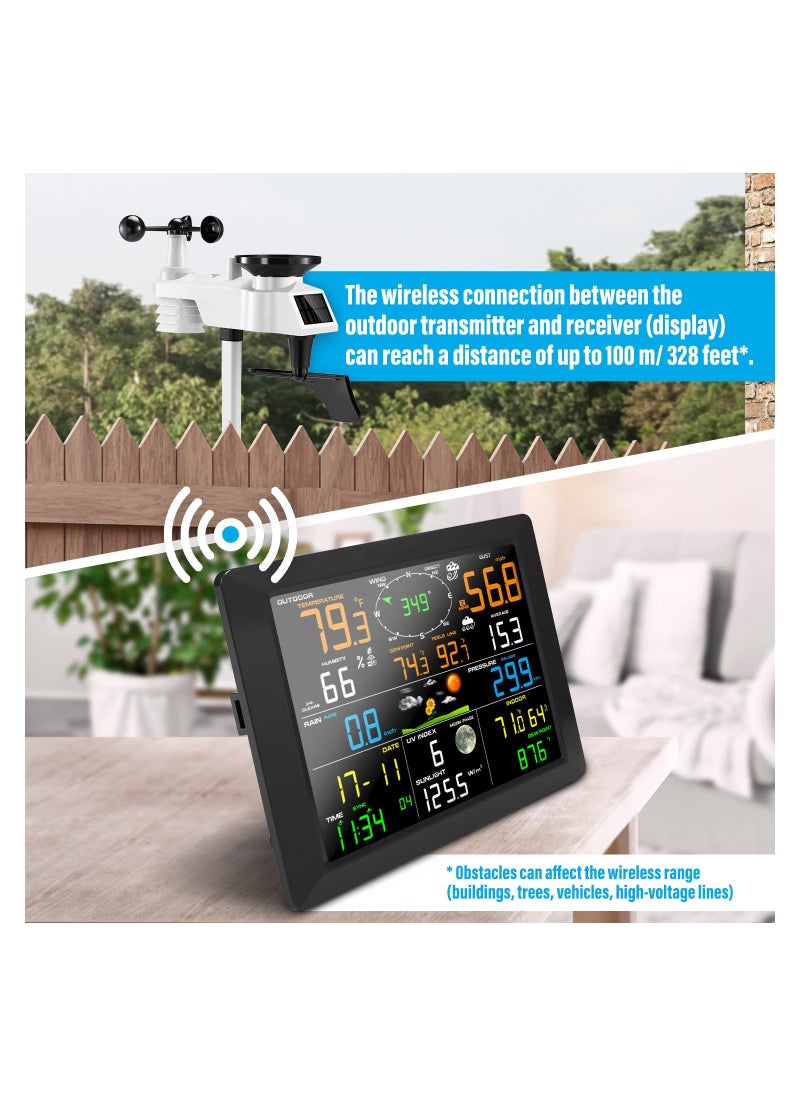 Wireless WiFi Weather Station with 8.2-inch Display, Indoor Outdoor Rain Gauge, Wind Speed Monitor, and Weather Forecasting