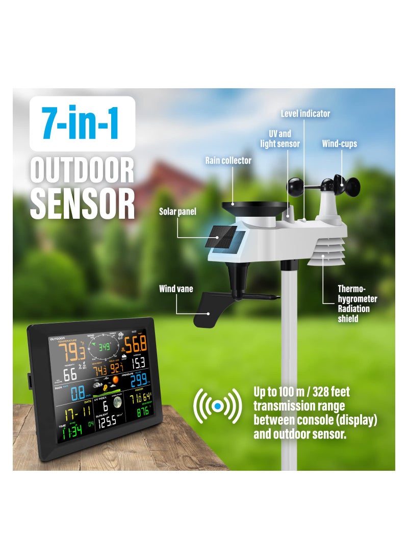 Wireless WiFi Weather Station with 8.2-inch Display, Indoor Outdoor Rain Gauge, Wind Speed Monitor, and Weather Forecasting