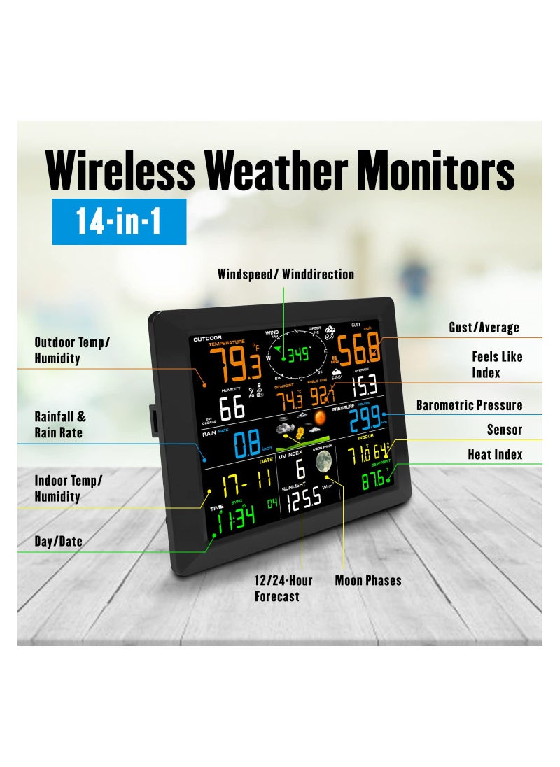 Wireless WiFi Weather Station with 8.2-inch Display, Indoor Outdoor Rain Gauge, Wind Speed Monitor, and Weather Forecasting