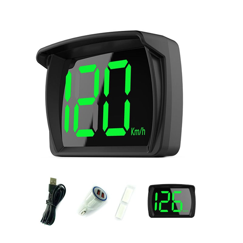 شكلاتكار عرض رأس السيارة HUD عداد السرعة الرقمي KMH MPH GPS مع شاشة LED كبيرة الخط محول شحن السيارة للشاحنة SUV الدراجة النارية