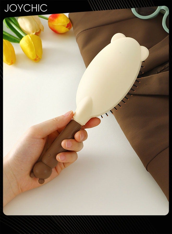 Joychic مجموعة مرآة يد وفرشاة شعر لطيفة مكونة من 4 قطع، مشط تدليك، مشط بأسنان دقيقة، مرآة شخصية على شكل قطة، فرشاة دائرية للشعر المجعد للفتيات لتصفيف الشعر الرطب والجاف (بني) - Image 3