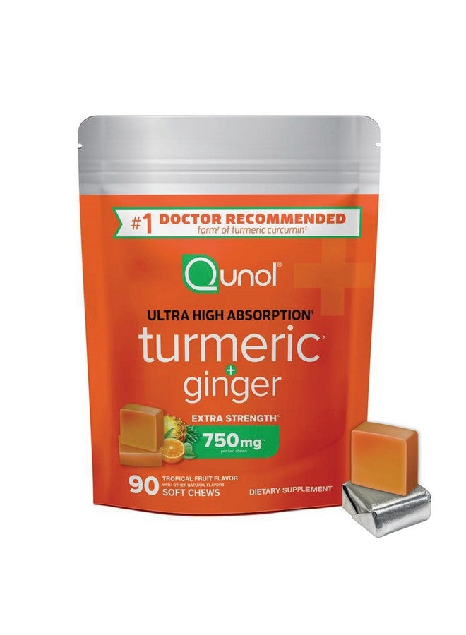 Qunol Turmeric and Ginger Soft Chews, 750mg Turmeric Supplement, Ultra High Absorption to Support Joint Health, 90 Count - Image 1