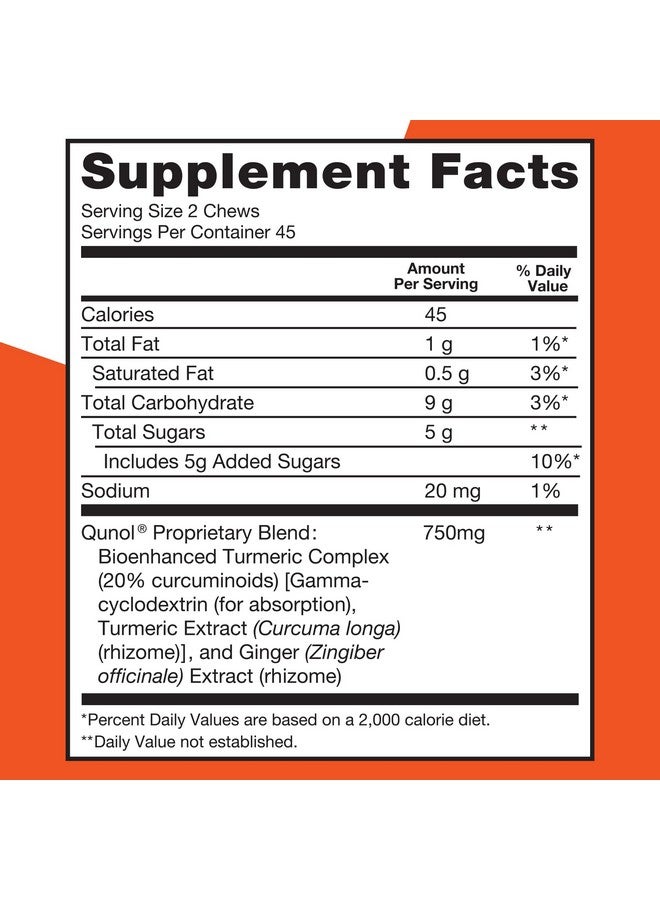 Qunol Turmeric and Ginger Soft Chews, 750mg Turmeric Supplement, Ultra High Absorption to Support Joint Health, 90 Count - Image 4