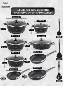 Life Smile Cookware Set 16 pieces -Pots and Pans set Granite Non Stick Coating 100% PFOA FREE, Die Cast aluminum Cooking Set include Casseroles & Shallow Pot & Pancake Pan & Silicone Utensils  - Image 3