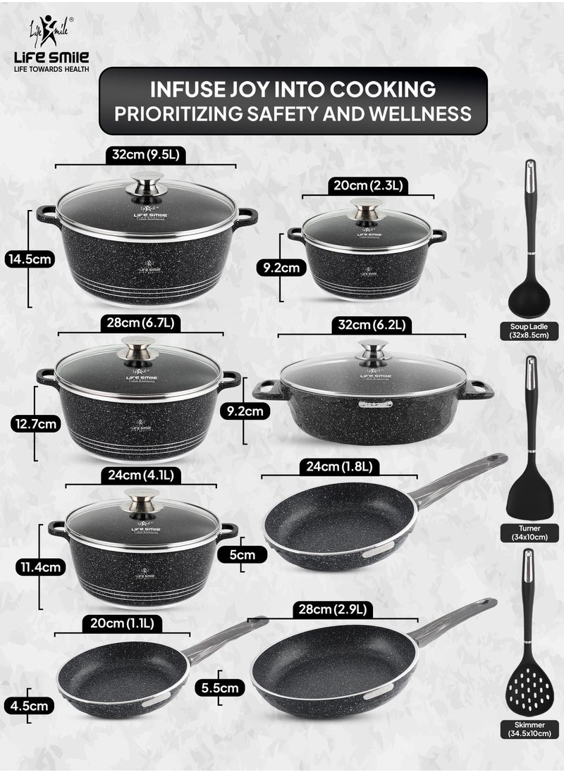 Life Smile Cookware Set 16 pieces -Pots and Pans set Granite Non Stick Coating 100% PFOA FREE, Die Cast aluminum Cooking Set include Casseroles & Shallow Pot & Pancake Pan & Silicone Utensils  - Image 3