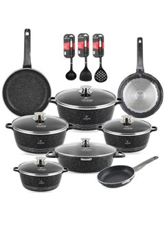 Life Smile Cookware Set 16 pieces -Pots and Pans set Granite Non Stick Coating 100% PFOA FREE, Die Cast aluminum Cooking Set include Casseroles & Shallow Pot & Pancake Pan & Silicone Utensils  - Image 1