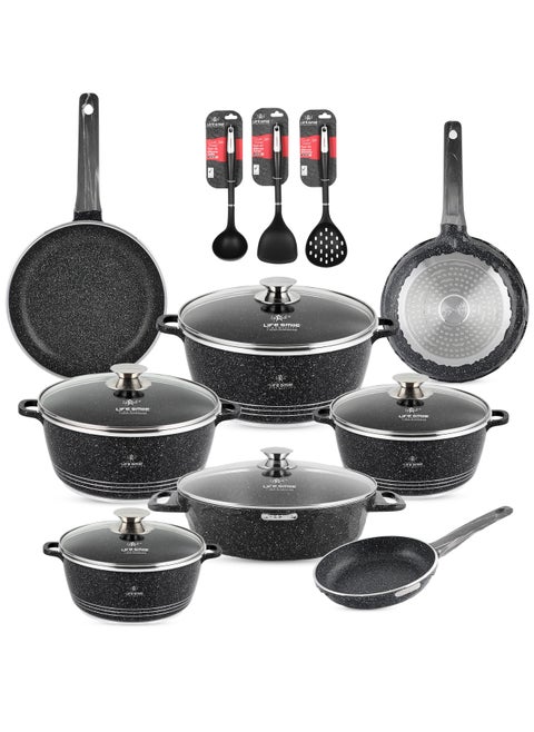 Cookware Set 16 pieces -Pots and Pans set Granite Non Stick Coating 100% PFOA FREE, Die Cast aluminum Cooking Set include Casseroles & Shallow Pot & Pancake Pan & Silicone Utensils