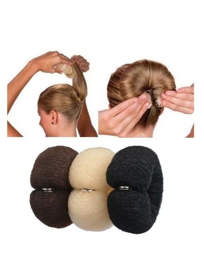 MVAQKLM  3 Pcs Magic Roll Tool Hair Ring Diy Hair Foam Ring Shaper Snap Hair Donut Bun Hair Accessories, Long Buckle Nylon Hair Ring Magic Hair Styling Tool for Women Ponytail Holder  - Image 1