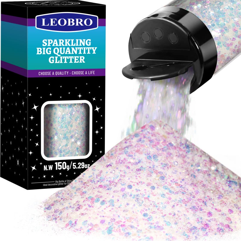 LEOBRO Holographic Chunky Glitter White Craft Glitter for Resin Festival Cosmetic  150G529OZ  02mm1mm25mm