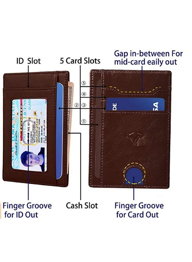 Contacts Genuine Leather Slim Wallet | RFID Blocking Skinny Minimal Thin Front Pocket Wallet Sleeve Card Holder for Men | Up to 7 Card Slots Including 1 ID Window (Brown) - Image 3