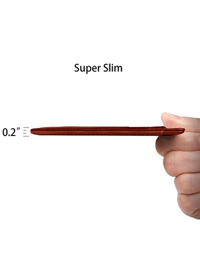 Contacts Genuine Leather Slim Wallet | RFID Blocking Skinny Minimal Thin Front Pocket Wallet Sleeve Card Holder for Men | Up to 7 Card Slots Including 1 ID Window (Brown) - Image 4