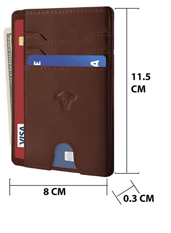 Contacts Genuine Leather Slim Wallet | RFID Blocking Skinny Minimal Thin Front Pocket Wallet Sleeve Card Holder for Men | Up to 7 Card Slots Including 1 ID Window (Brown) - Image 5