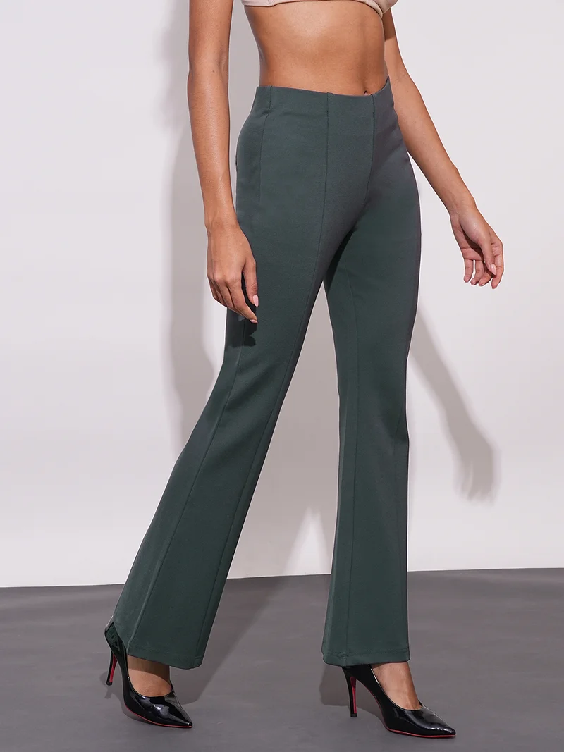 globus Globus Women Stretchable Mid-Rise Workwear Bootcut Treggings