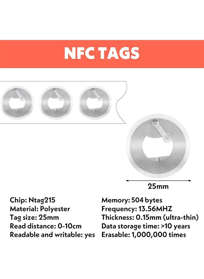 50 Pcs NFC Tags Sticker with Original NTAG215 Chip NFC Stickers Adhesive Labels Transparent RFID Tags Rewritable 504 Bytes Memory Suitable for All NFC-Enabled Devices and Smartphones - Image 2