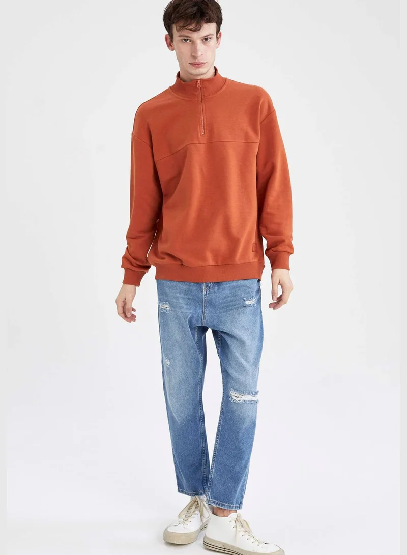 DeFacto Boxy Fit Long Sleeve Half Zippered Sweatshirt