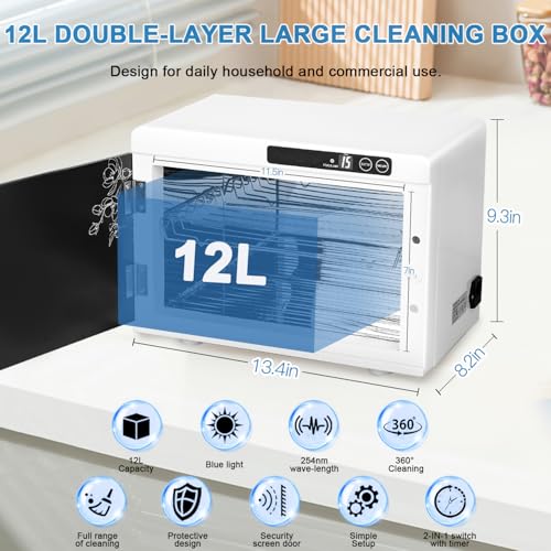 BLUETOP Nail Tool Cleaning Machine 12L High Capacity Cleaning Cabinet Salon Tools Cleaning Box with Touch Timer Setting for Esthetician, Manicurist, Spa, Tattoo, Barber&Salon - Image 2