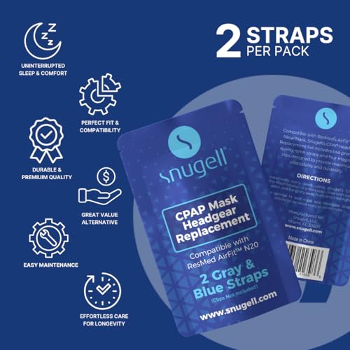 Snugell AirFit N20 Replacement Headgear Nasal Mask CPAP Supplies –Medium 2-Pack –Gray & Blue — Ultra-Soft Premium Elastic Nylon for Comfort, Durability - Clips Not Included - Image 2