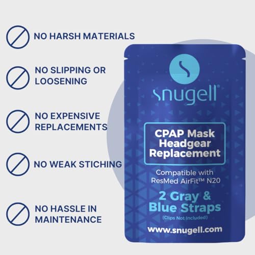 Snugell AirFit N20 Replacement Headgear Nasal Mask CPAP Supplies –Medium 2-Pack –Gray & Blue — Ultra-Soft Premium Elastic Nylon for Comfort, Durability - Clips Not Included - Image 5