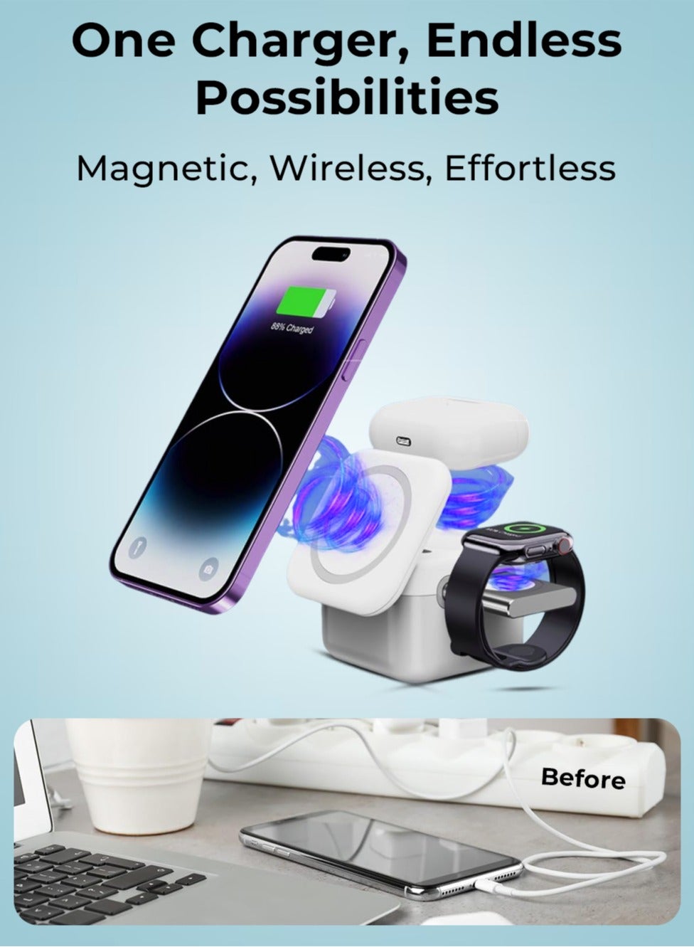 Glassology 3 In 1 15W Foldable Wireless Charger