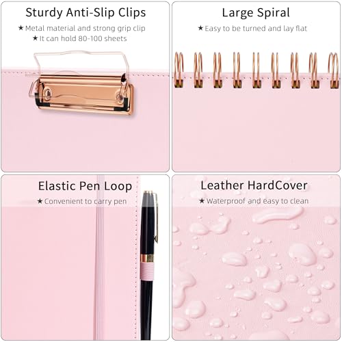 Ospelelf Leather Clipboard Folio with Notepad for Letter Size, Spiral Clipboard Folder with Storage Zipper Pouch, 5 Folders with 10 Pockets, 39 Divider Label Stickers, Pen Loop Series (Pink) - Image 4