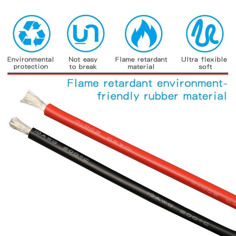 BNTECHGO سلك سيليكون BNTECHGO 10 قياس 10 قدم أحمر و 10 قدم أسود مرن 10 AWG نحاسي معزول بالتين - Image 5