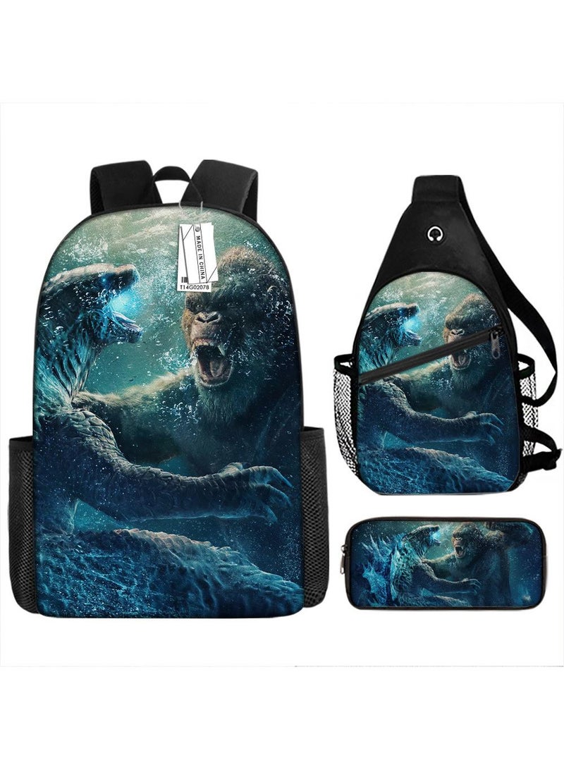 general 3-Piece Godzilla VS Kong 3D Print Backpack Set - Image 1