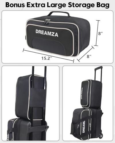 DREAMZA Single Bowling Ball Bag with Wheels Deluxe Rolling Bowling Bags 1 Ball and Shoes Pocket wMolded BallCup Bonus Storage Bag 40 Retractable Handle Large 1 Ball Bowling Bags with Wheels - Image 3