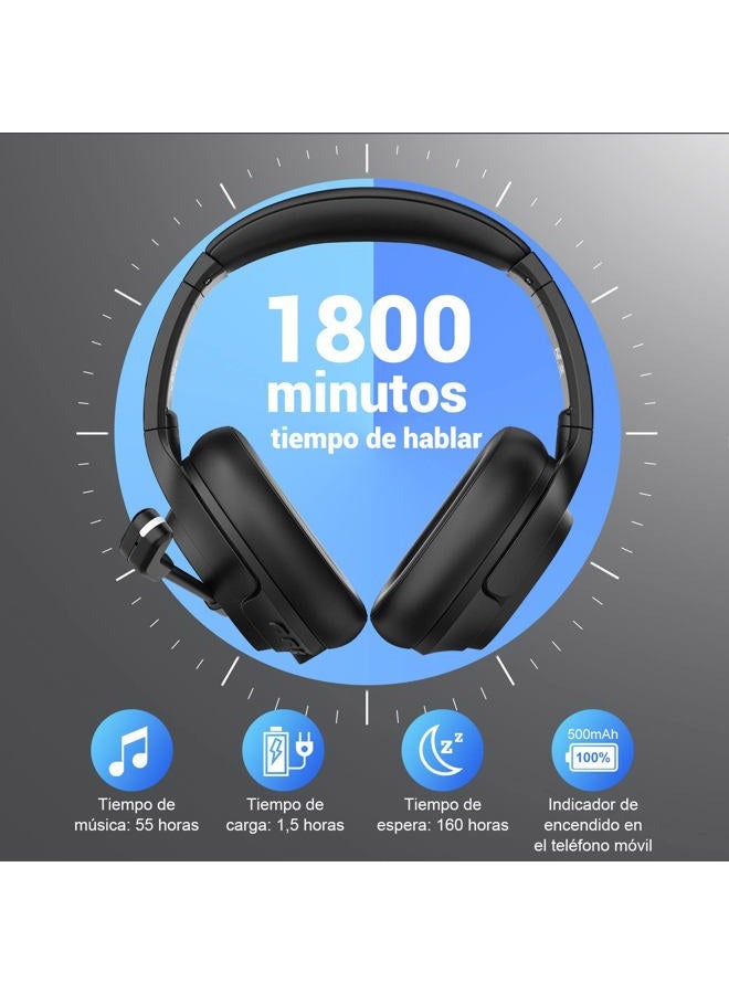 EKSA سماعة رأس لاسلكية H6 مع ميكروفون وموصل USB [حتى 55 ساعة ونطاق 10 أمتار] سماعة بلوتوث للكمبيوتر مع ميكروفون لإلغاء الضوضاء بالذكاء الاصطناعي، سماعة فوق الأذن للأعمال/المكتب/المنزل/الفرق/زووم - Image 3