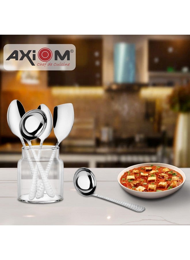 AXIOM Serving Spoons Stainless Steel 5 Piece Heavy Gauge Non-Stick Set of 2 Soup Ladle (Karchi), 2 Solid Spoon (Chamcha) and 1 Rice Spoon for Serving Soup/Curry/dal/Rice/Pasta - Image 3