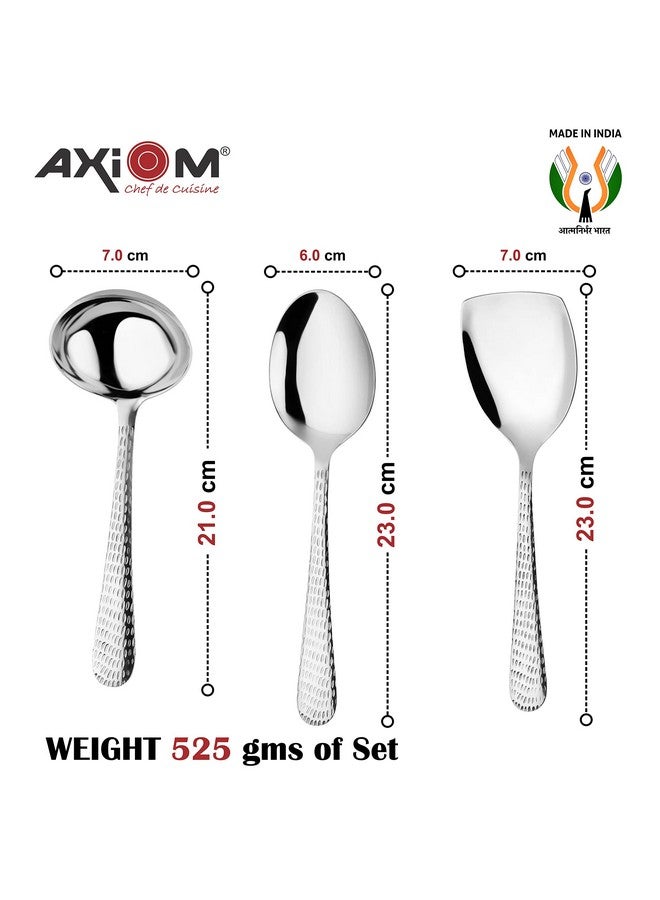 AXIOM Serving Spoons Stainless Steel 5 Piece Heavy Gauge Non-Stick Set of 2 Soup Ladle (Karchi), 2 Solid Spoon (Chamcha) and 1 Rice Spoon for Serving Soup/Curry/dal/Rice/Pasta - Image 4