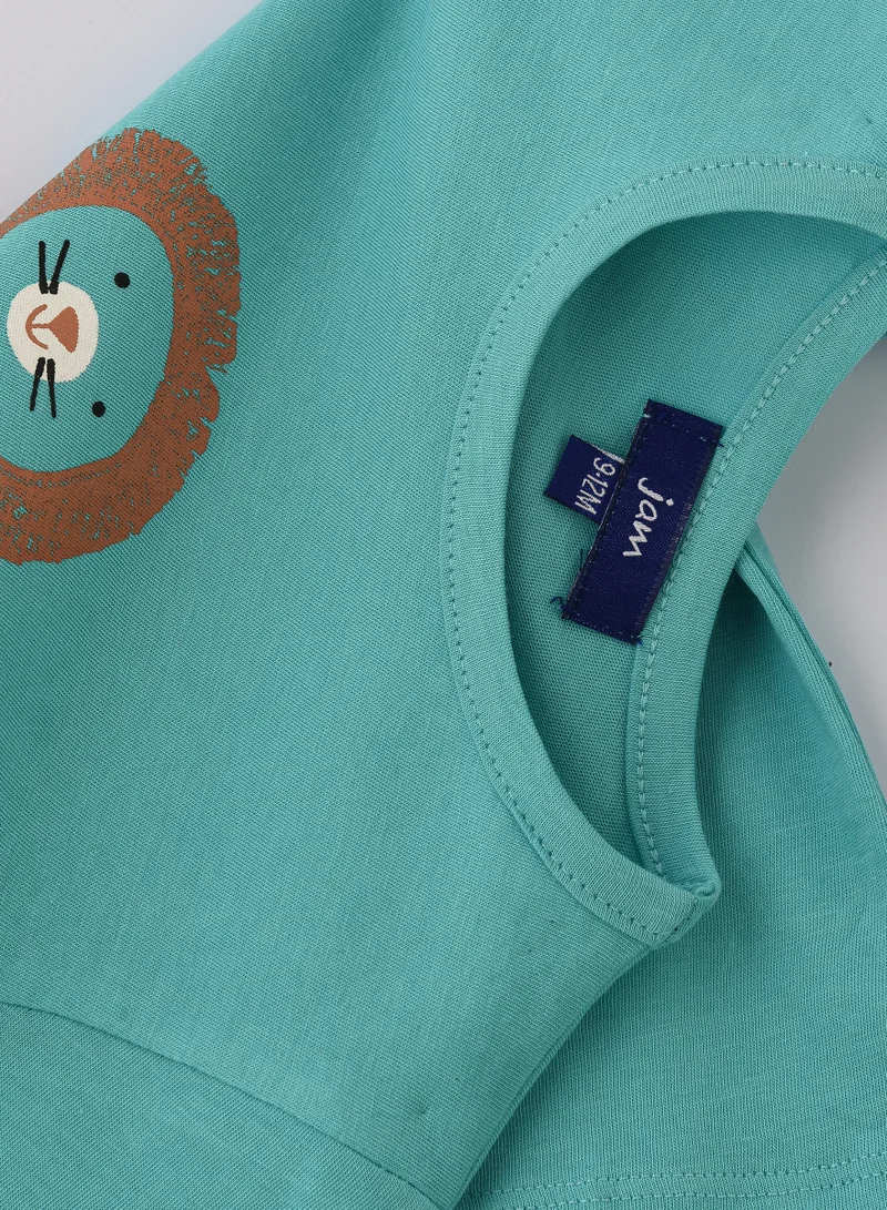 JAM Friendly Lion Graphic Cotton T-Shirt for Boys - Mint