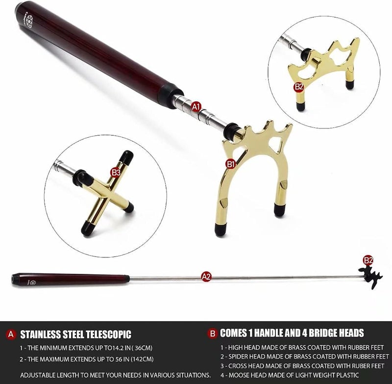 Collapsar Retractable Billiards Pool Cue Stick Bridge with Removable Metal Bridge Head,Billiards Pool Cue Accessory for Pool Table - Image 3