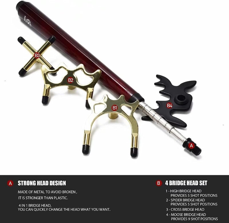 Collapsar Retractable Billiards Pool Cue Stick Bridge with Removable Metal Bridge Head,Billiards Pool Cue Accessory for Pool Table - Image 4