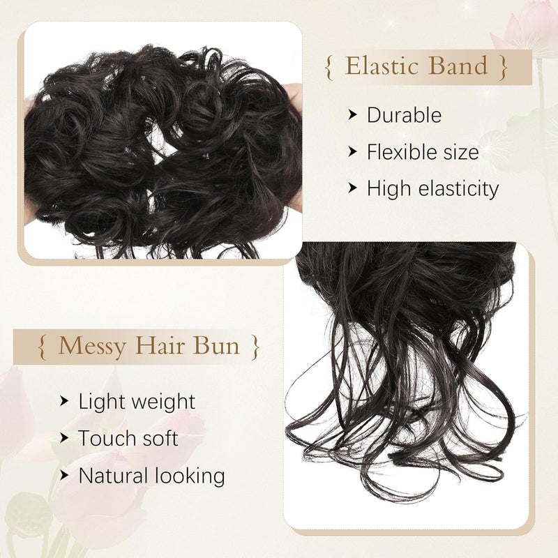SOFEIYAN Messy Bun Hair Piece Curly Wavy Hair Extensions Synthetic Tousled Updo with Tendrils Hairpieces Bun Donut Accessories Scrunchies for Women, Black Mix Grey Tips - Image 3