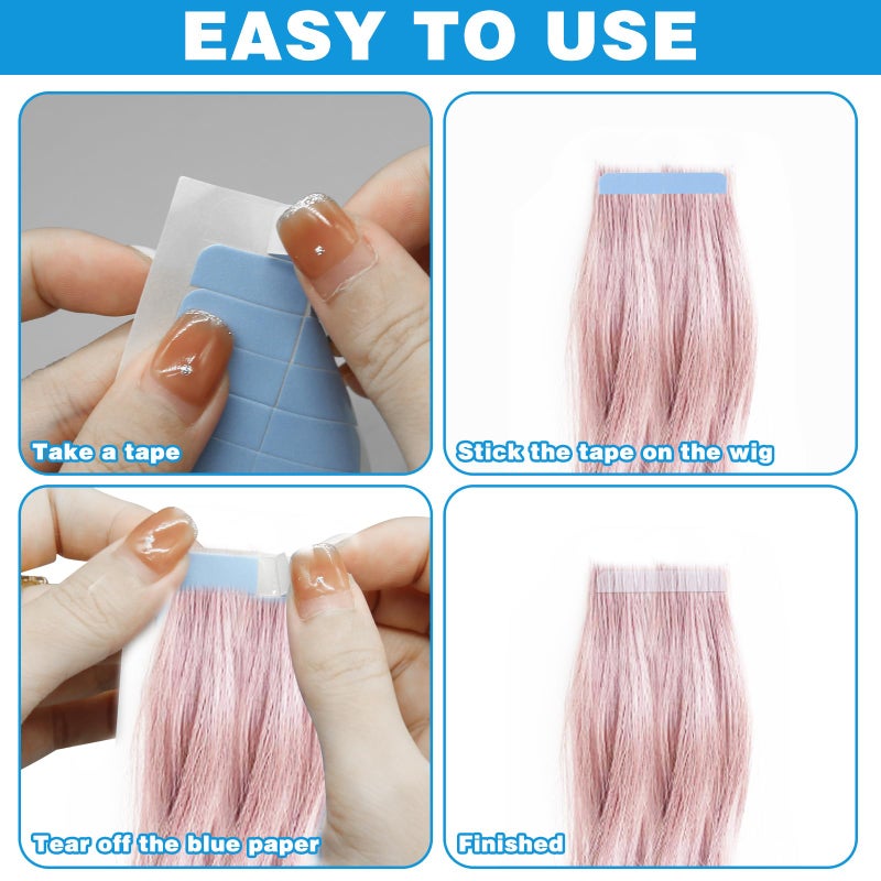CANIPHA 120Pcs Hair Extension Tape Double Sided Hair Tape, Adhesive Replacement Tape for Hair Extensions, Human Hair Tape Tabs Tape in Tape Extension Replacement Wig Tape, Wig Tape Beauty Tools(Blue) - Image 5