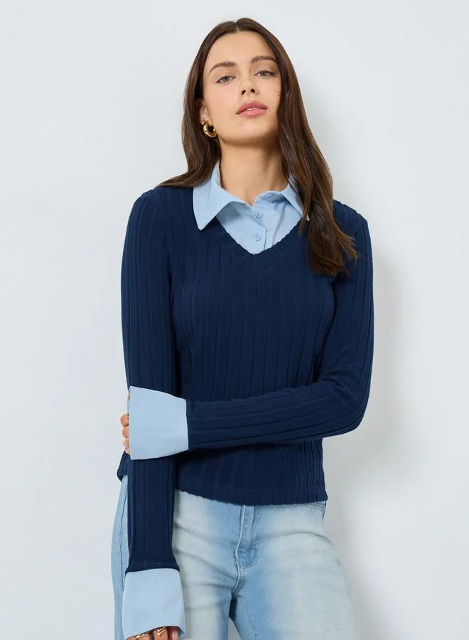 ستايلي بلوزة محبوكة بأكمام طويلة