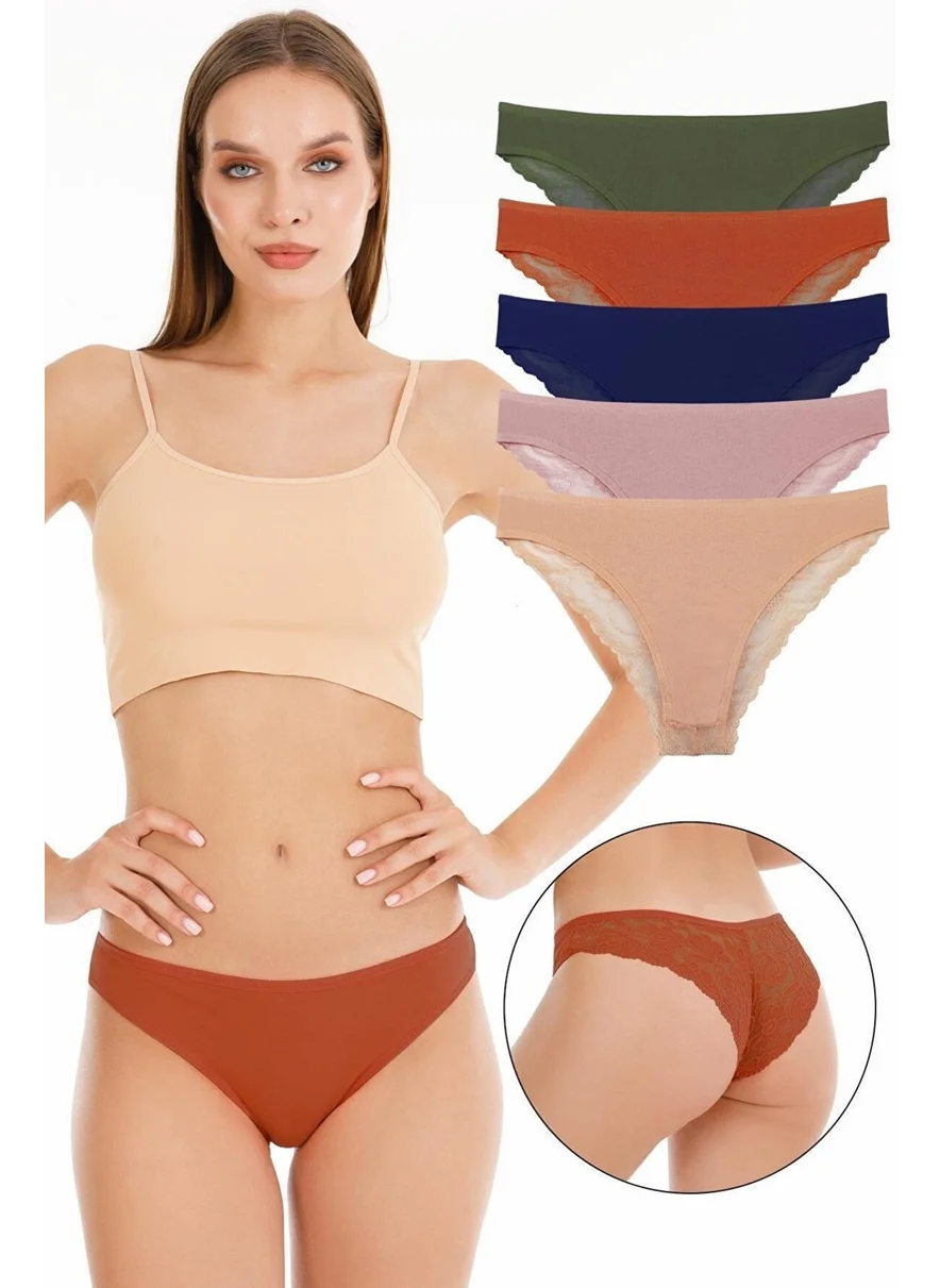 Sensu Women's Brazilian Lace Back Panties 5 Piece Package Set - KTS2014 Model10