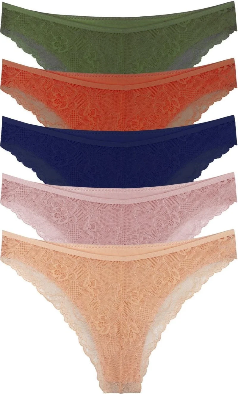 Sensu Women's Brazilian Lace Back Panties 5 Piece Package Set - KTS2014 Model10