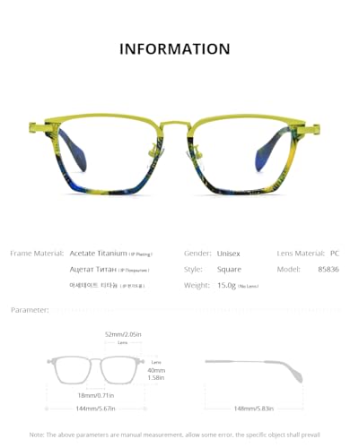 FONEX Acetate Titanium Glasses Frame Men New Square Eyeglasses Spectacles Eyewear (85836 Black) - Image 3